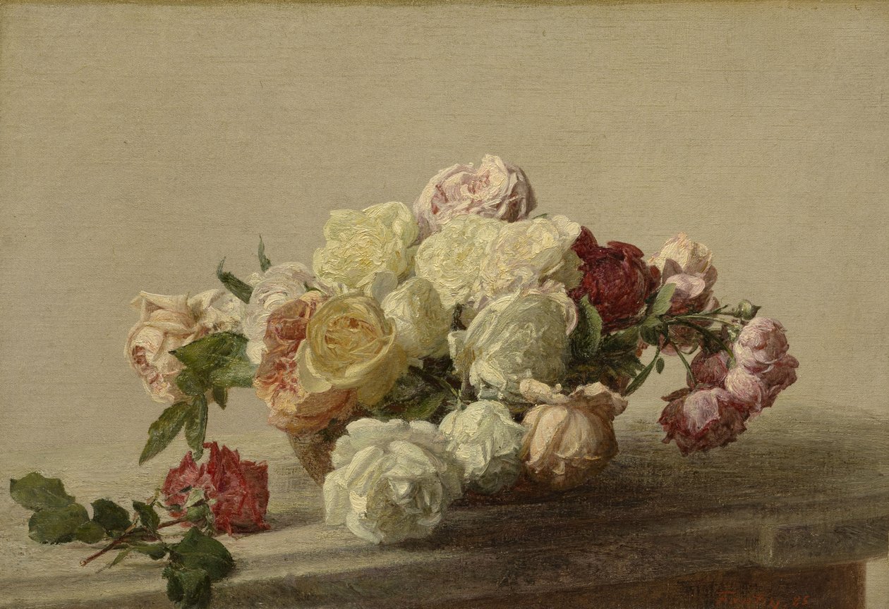 Skål med roser på et marmorbord, 1885 af Ignace Henri Jean Fantin Latour