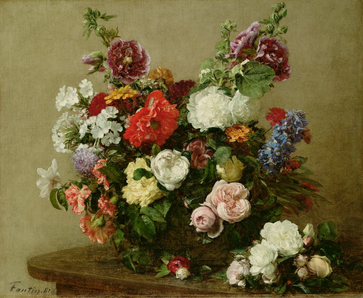 Franske roser og pæoner, 1881 af Ignace Henri Jean Fantin Latour