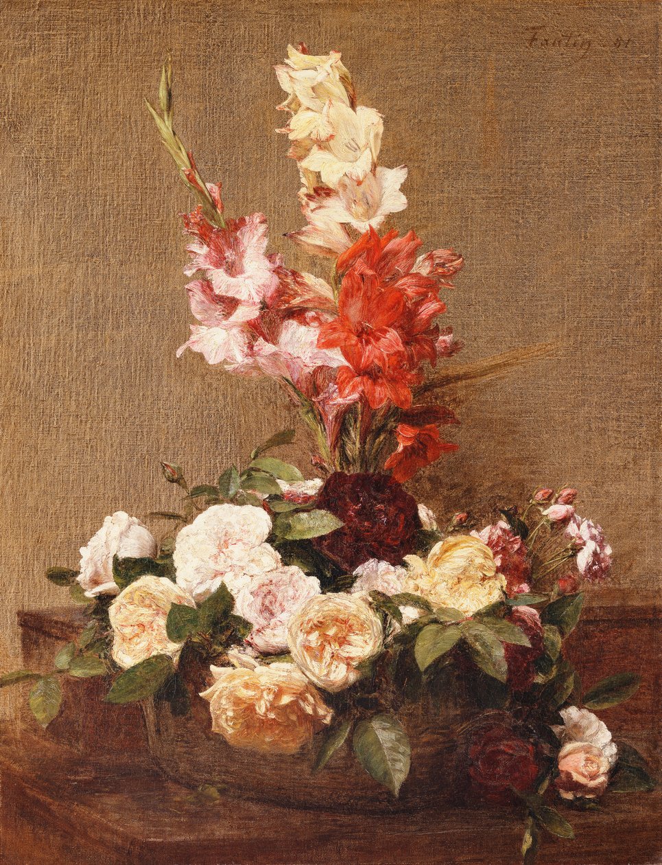 Gladioli og roser, 1881 af Ignace Henri Jean Fantin Latour