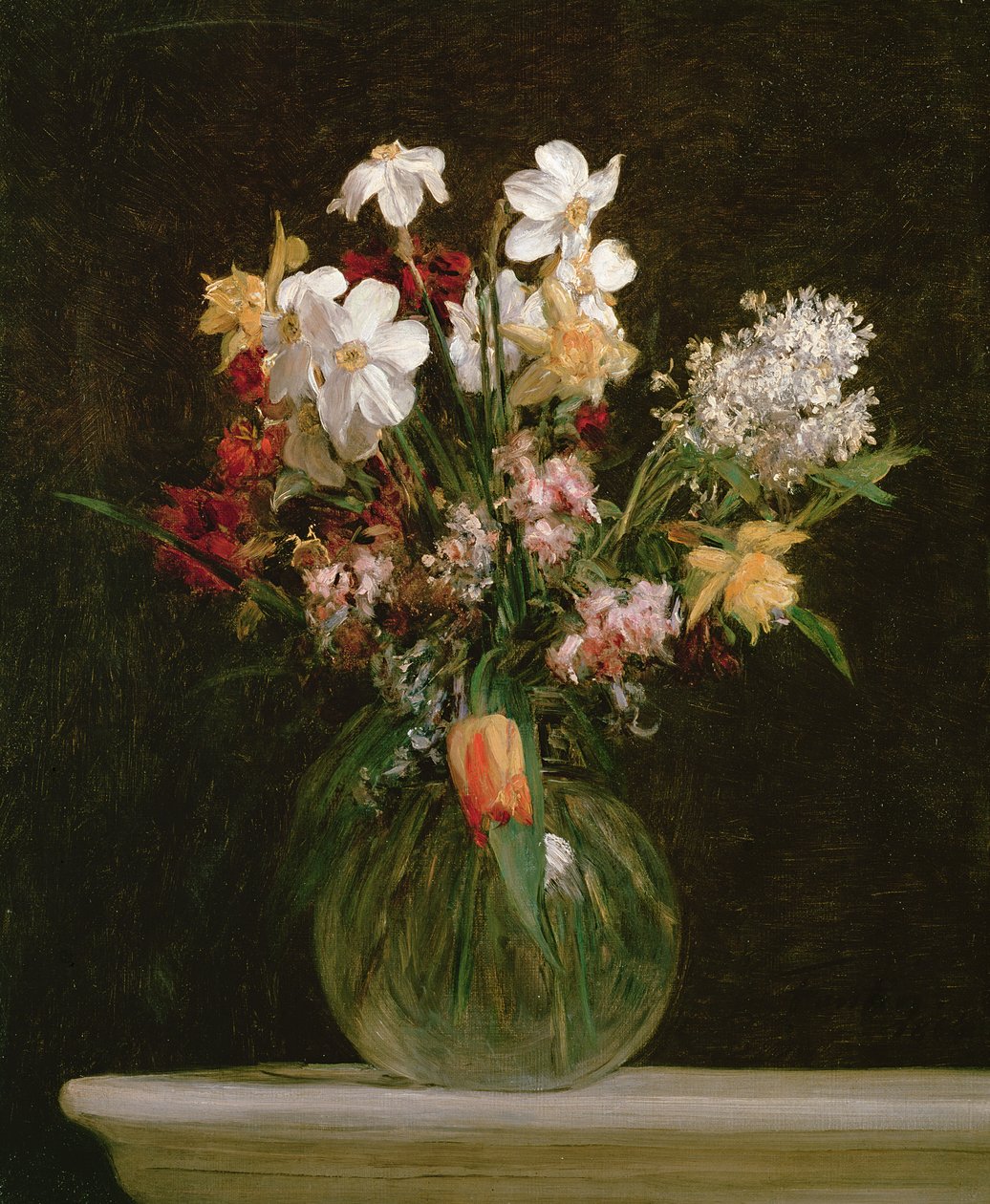 Hvid narcissus, hyacinter og tulipaner, 1864 af Ignace Henri Jean Fantin Latour