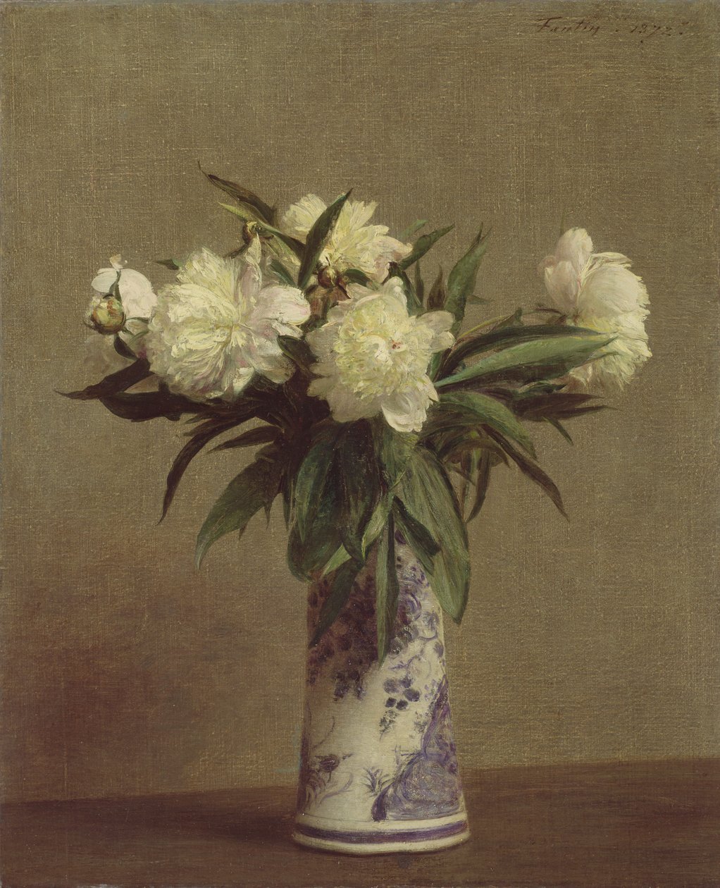 Pæoner i en blå og hvid vase, 1872 af Ignace Henri Jean Fantin Latour