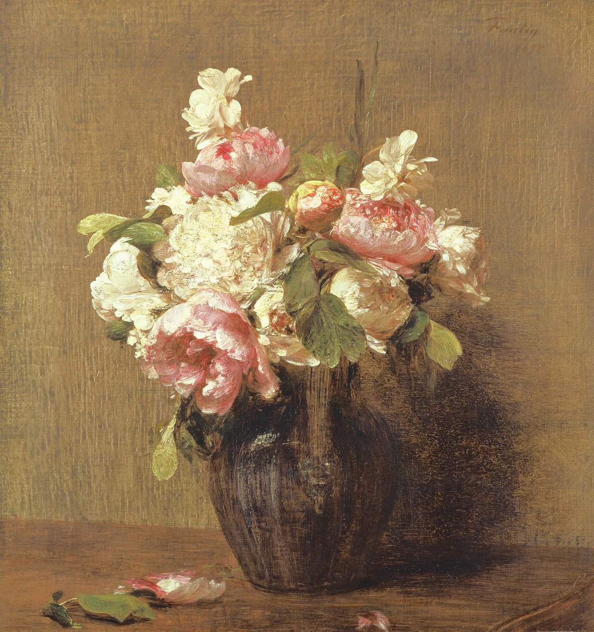 Hvide og lyserøde pæoner, Narcissus af Ignace Henri Jean Fantin Latour