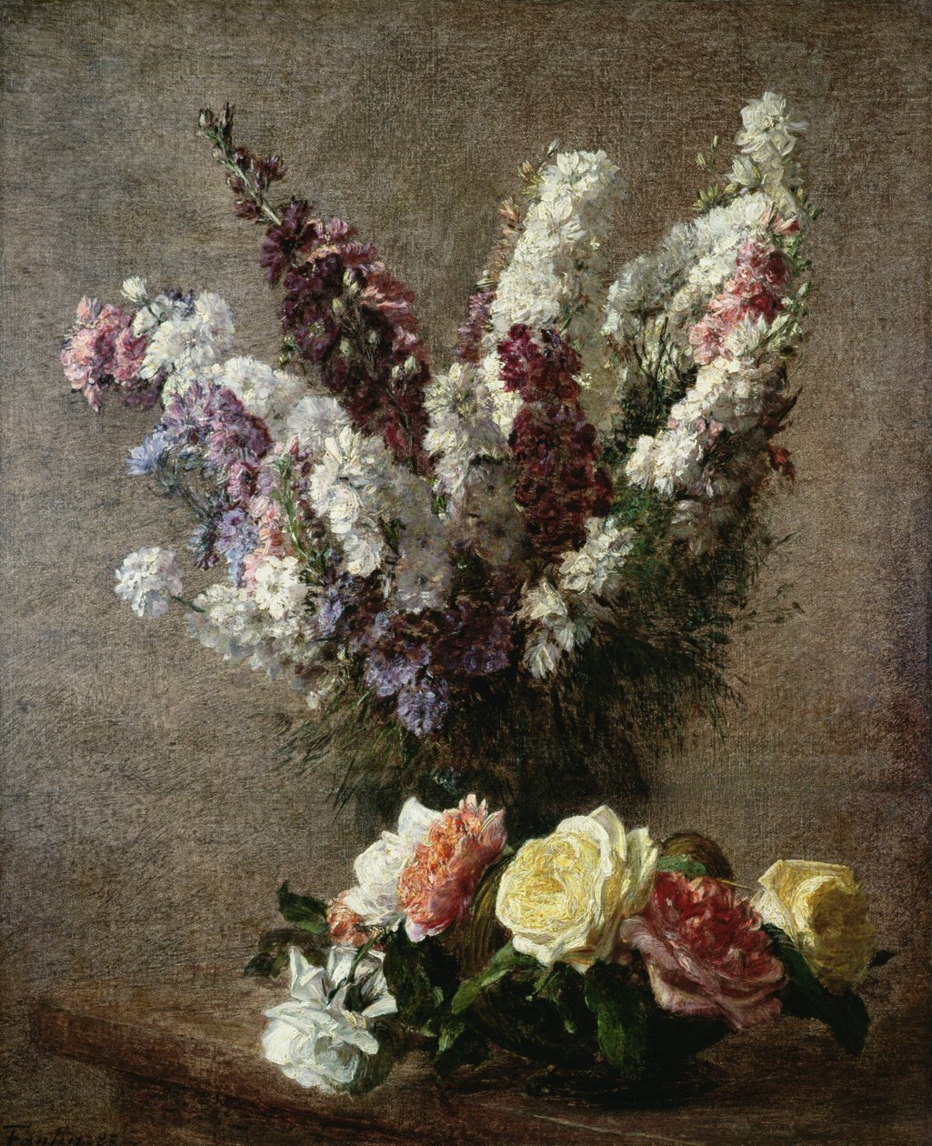 Roser og Lærkespore, 1885 af Ignace Henri Jean Fantin Latour