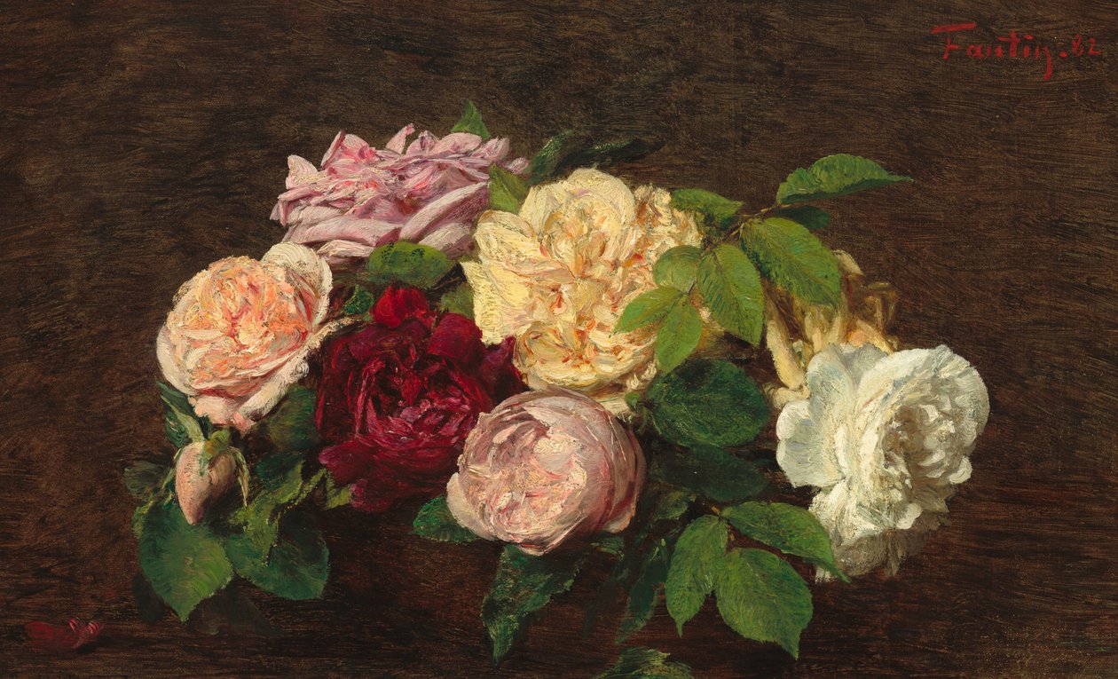 Roses de Nice på et bord af Ignace Henri Jean Fantin Latour