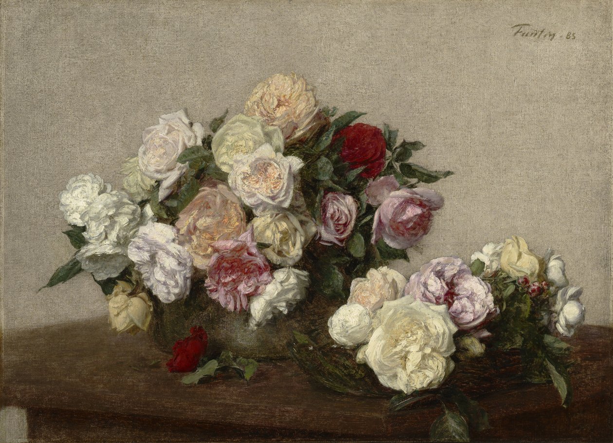 Roser i skål og fad, 1885 af Ignace Henri Jean Fantin Latour