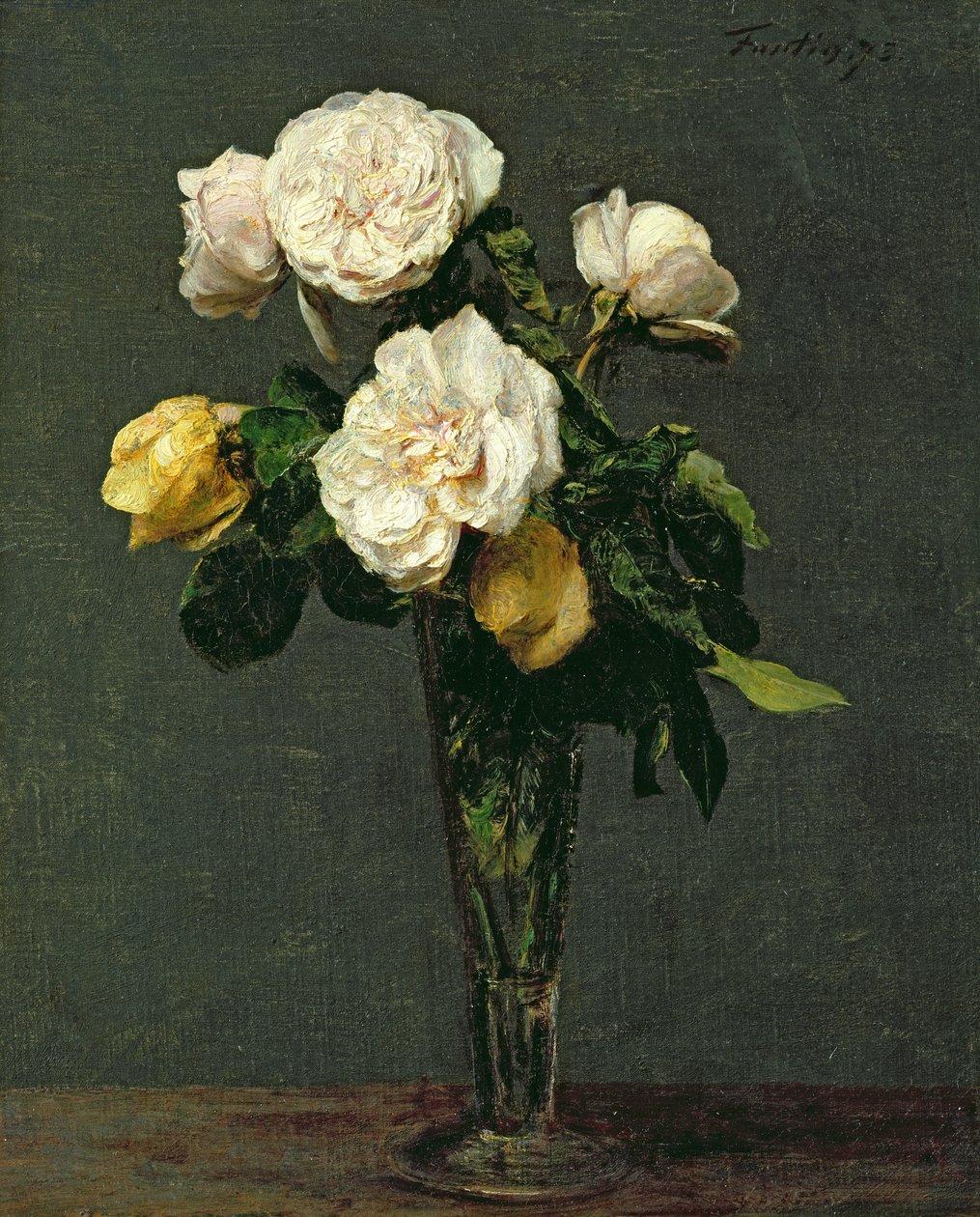 Roser i en champagnefløjte, 1873 af Ignace Henri Jean Fantin Latour