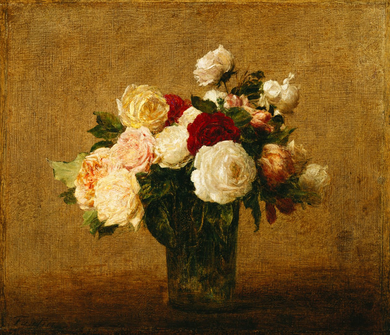 Roser i en glasvase; Roser i en glasvase, af Ignace Henri Jean Fantin Latour