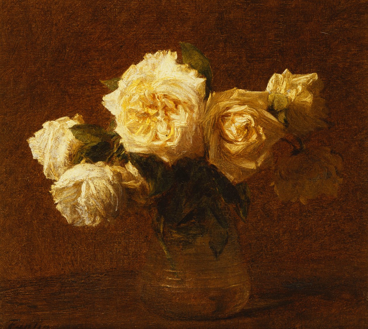 Seks gule roser i en vase; Seks gule roser i en vase, 1903 af Ignace Henri Jean Fantin Latour