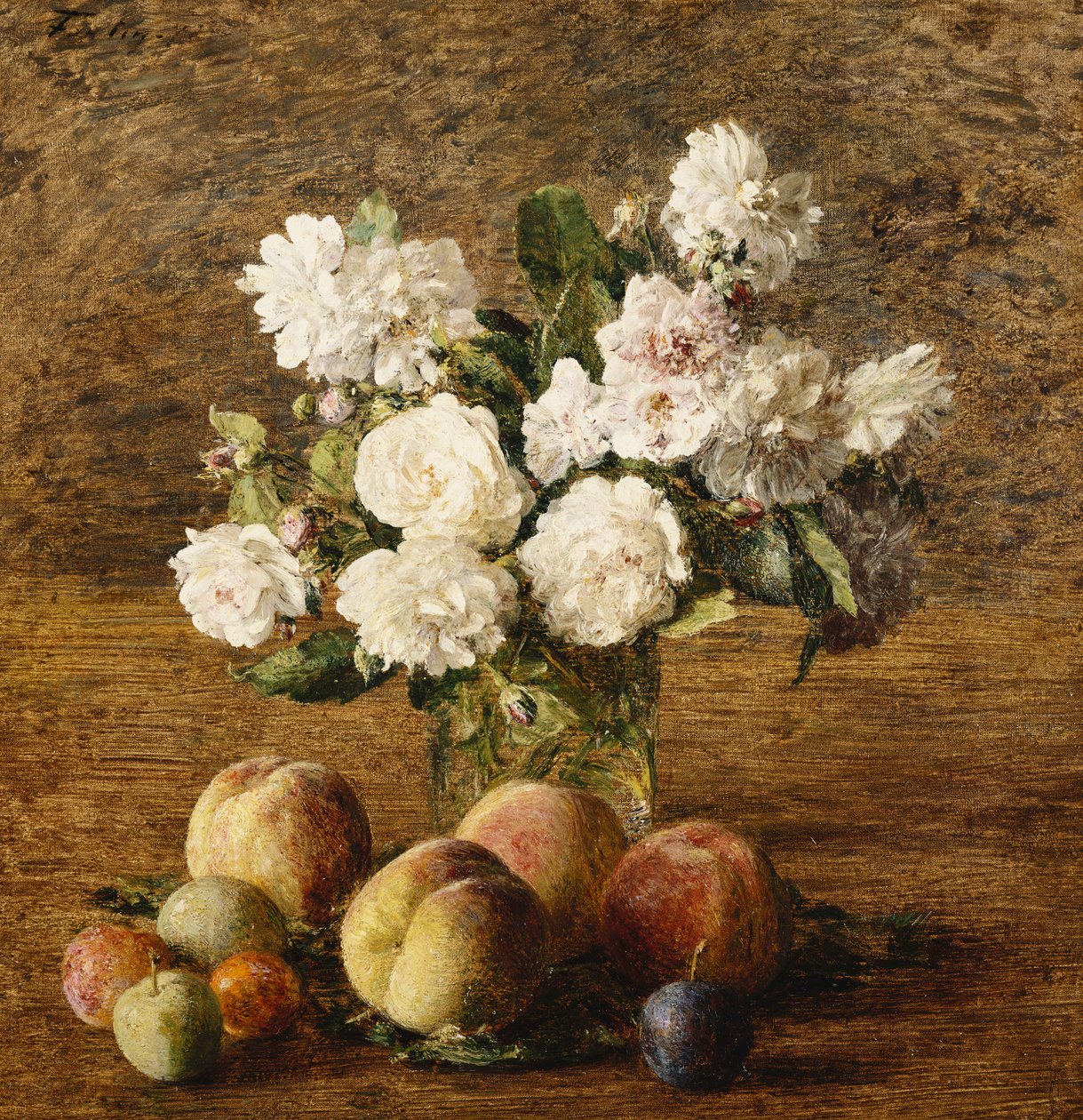 Stilleben: Roser og frugter; Nature Morte: Roses et Fruits, 1878 af Ignace Henri Jean Fantin Latour