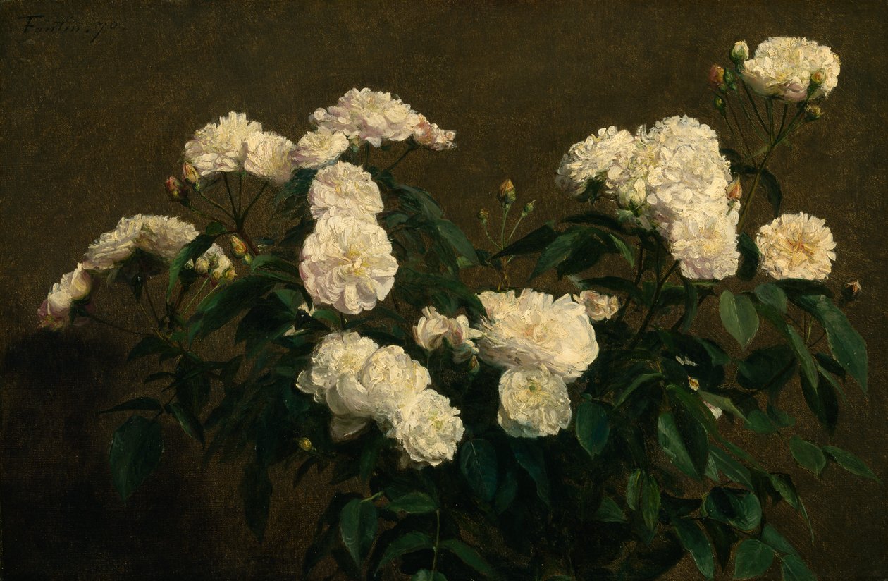 Stilleben af hvide roser, 1870 af Ignace Henri Jean Fantin Latour