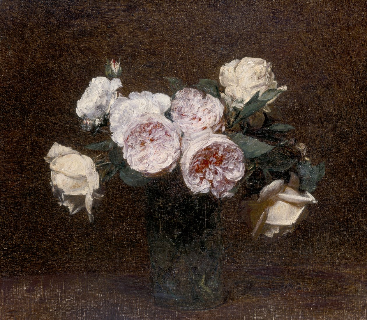 Stilleben: lyserøde, hvide og gule roser, 1894 af Ignace Henri Jean Fantin Latour