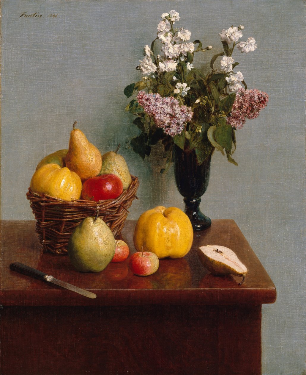 Stilleben med blomster og frugt, 1866 af Ignace Henri Jean Fantin Latour