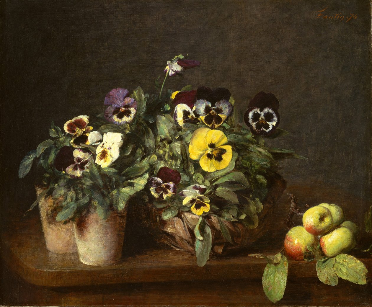 Stilleben med stedmoderblomster, 1874 af Ignace Henri Jean Fantin Latour