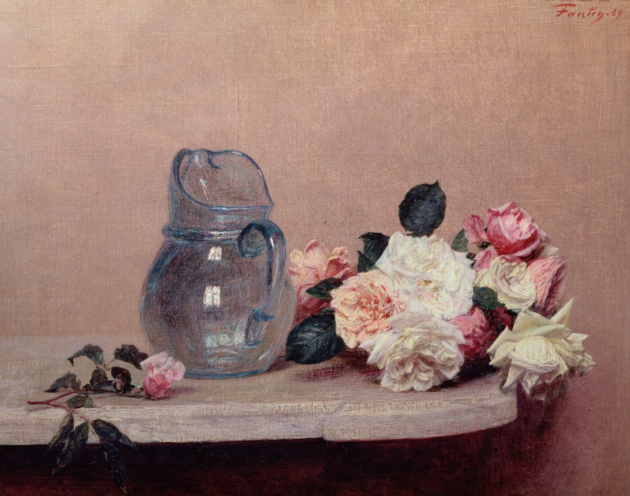 Stilleben med roser, 1889 af Ignace Henri Jean Fantin Latour