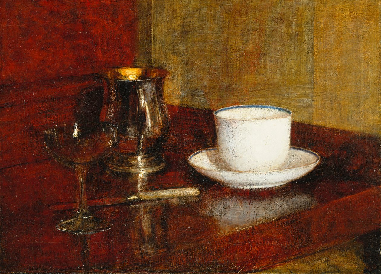 Stilleben med en glaskop; Nature Morte au Verre et Tasse, 1961 af Ignace Henri Jean Fantin Latour