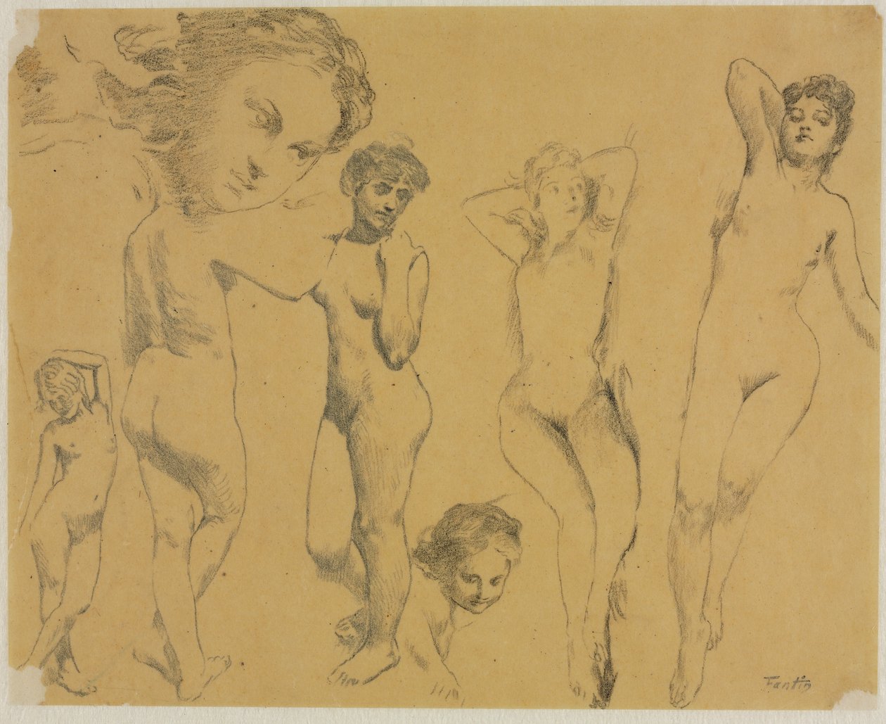 Studier af kvindelige nøgenbilleder, ca. 1895. af Ignace Henri Jean Fantin Latour