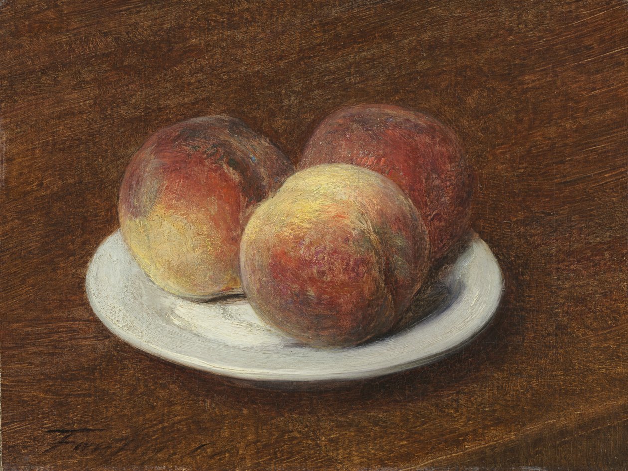 Tre ferskner på en tallerken, 1868 (olie på papir på lærred) af Ignace Henri Jean Fantin Latour