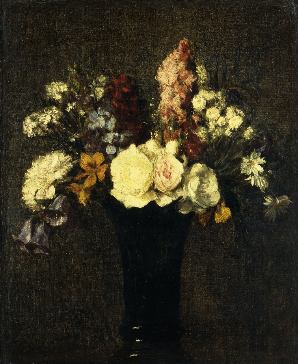 Vase med blomster; Vase med blomster, 1869 af Ignace Henri Jean Fantin Latour