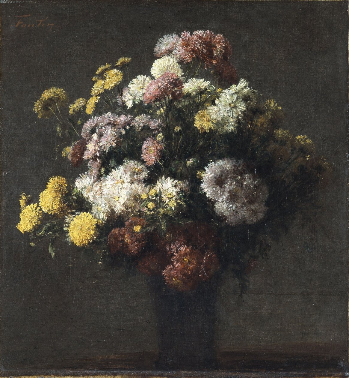 Vase med krysantemum af Ignace Henri Jean Fantin Latour