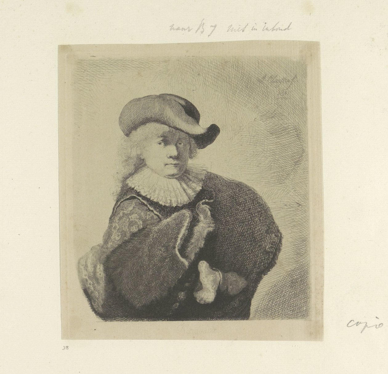 Selvportræt med floppy skyggehat og broderet kappe Recueil de quatre-vingt-cinq estampes originales (serietitel) af Ignace Joseph de Claussin