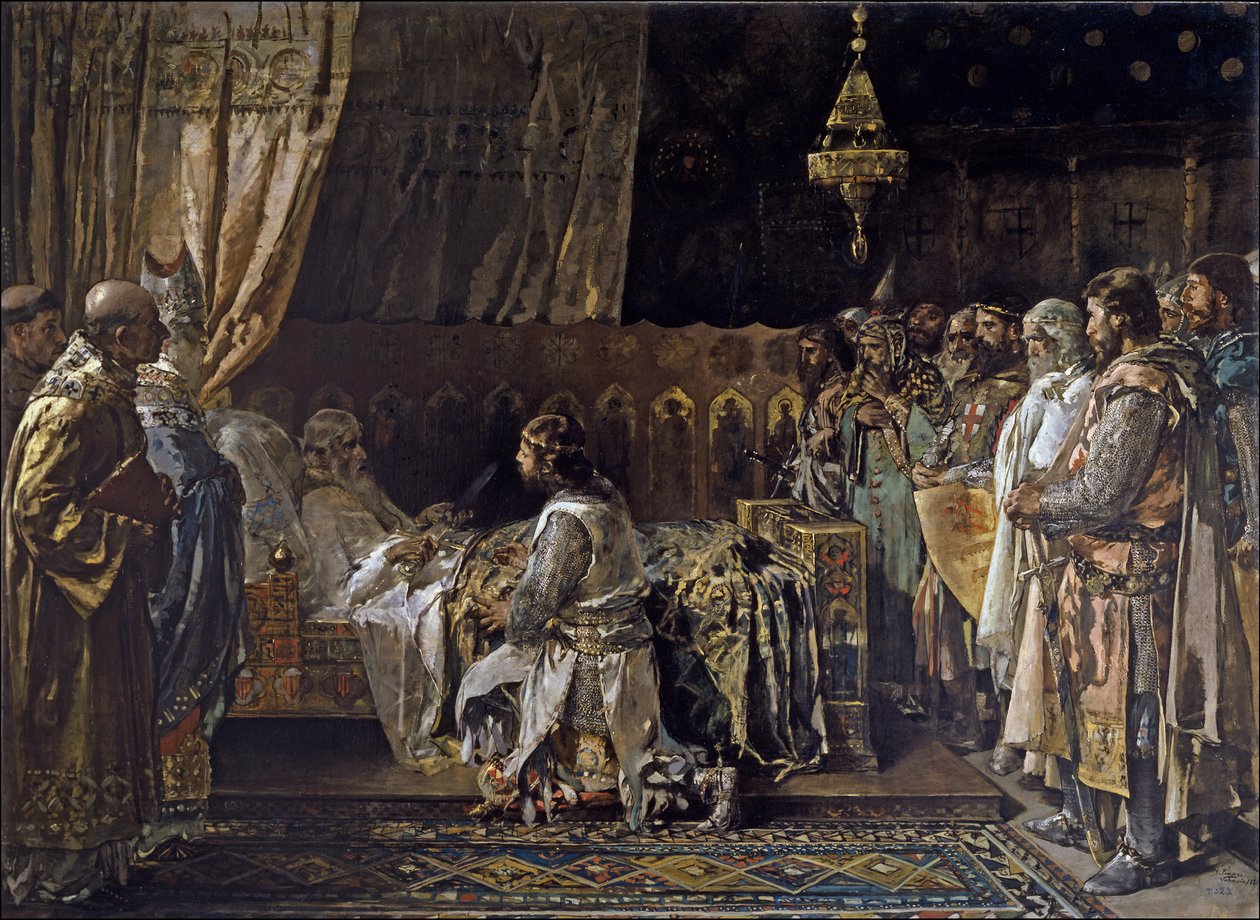 Kong James I Erobreren giver sit sværd til sin søn, Pedro, 1881 af Ignacio Pinazo Camarlench
