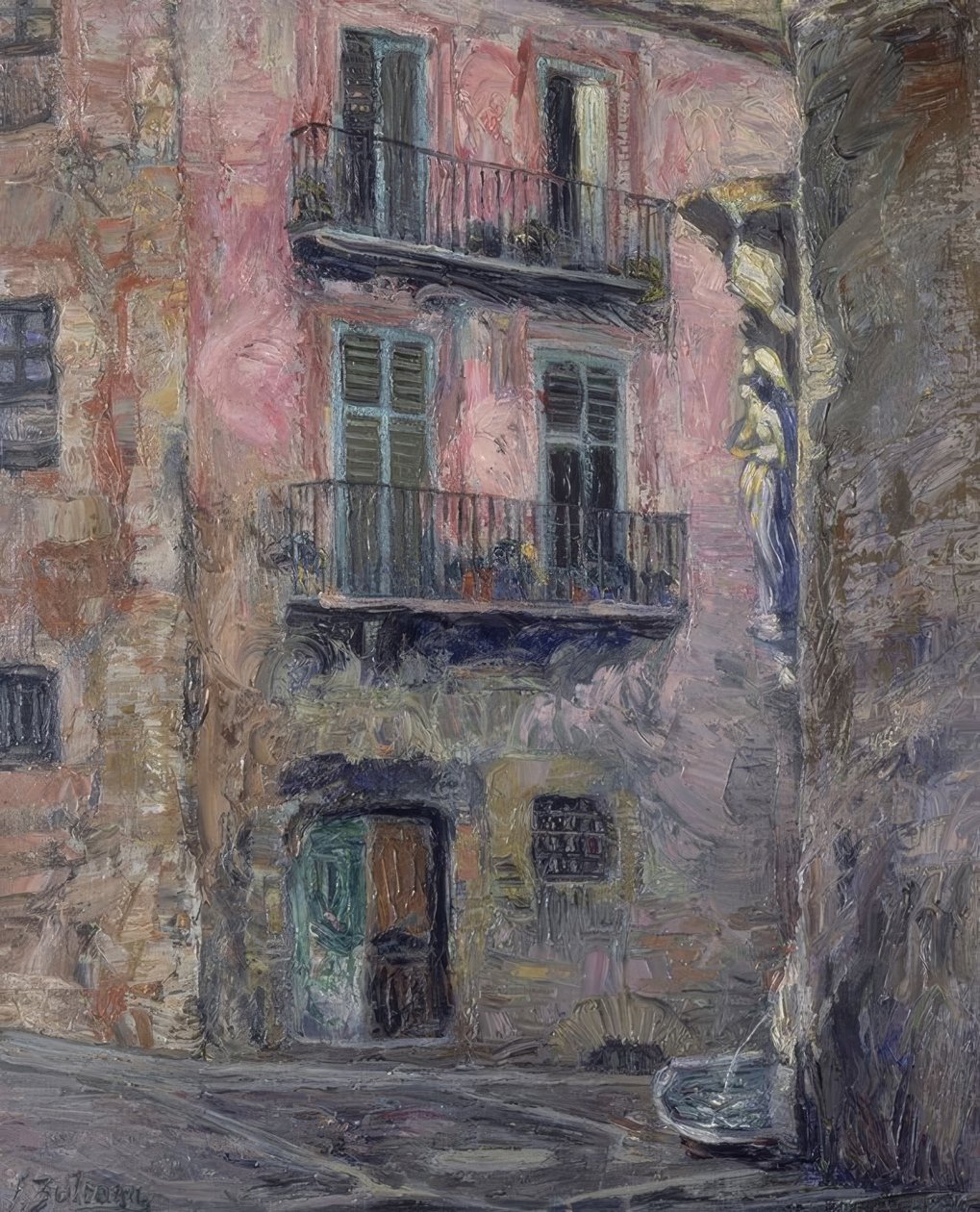 CALLE DEL ANGEL DE GERONA - 1931 - OLIE / LÆRD - 80 × 67 CM af Ignacio Zuloaga y Zabaleta