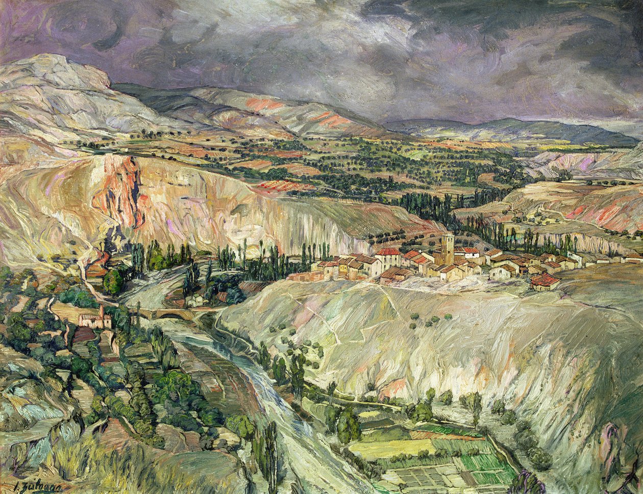 Landskabet i Navarra (olie på kort) af Ignacio Zuloaga y Zabaleta