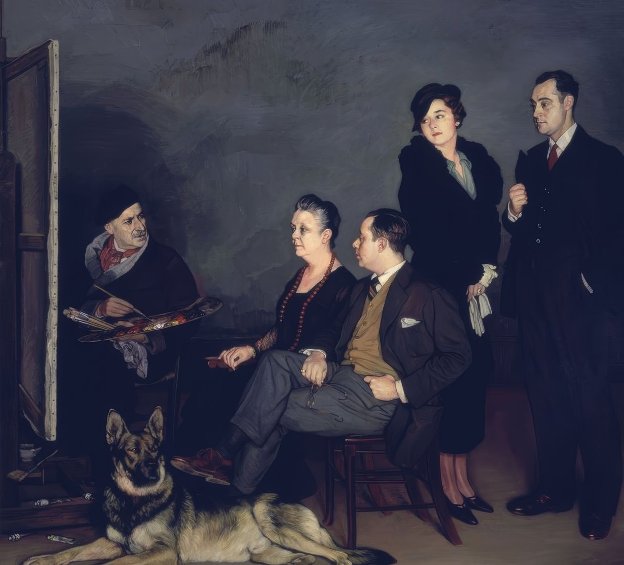 MALEREN OG HANS FAMILIE - 1937 - OLEO / LÆRD af Ignacio Zuloaga y Zabaleta