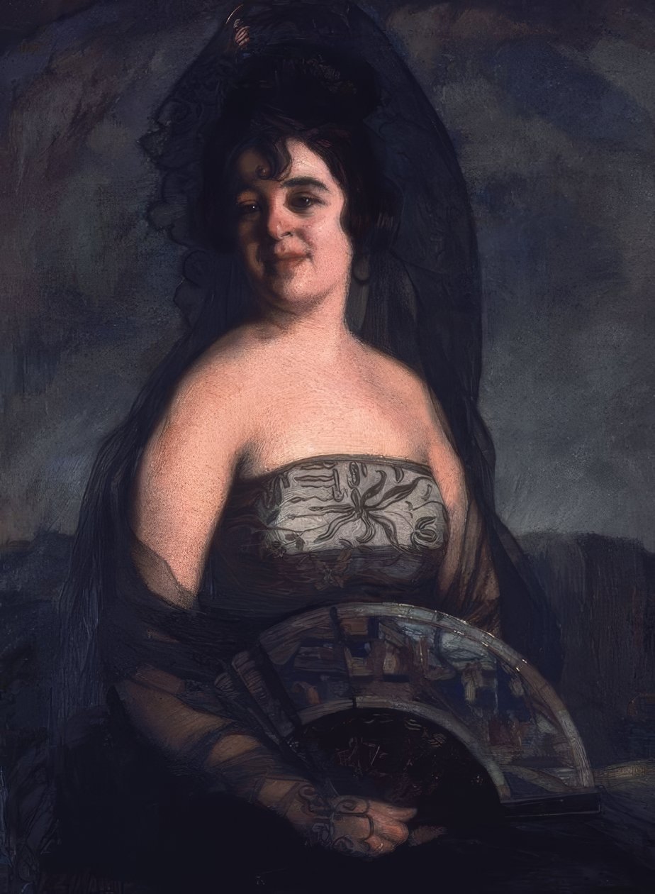 FANEN DAME - OLEO LÆRDREDE - 103 × 82 CM af Ignacio Zuloaga y Zabaleta