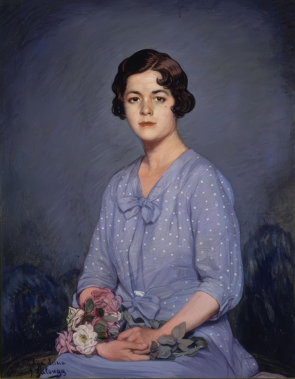 LUCIA - (PORTRÆT AF EN UNG PIGE SIDDER MED BLOMSTER I HÅNDEN) - TYVENDE ÅRHUNDREDE af Ignacio Zuloaga y Zabaleta