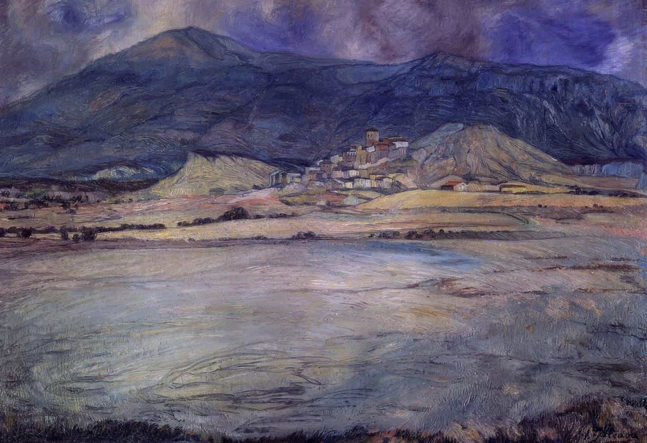 TOWN OF ZARAGOZA - ESCO - XX CENTURY - OLIE / LÆRD - 90 X 30 CMS af Ignacio Zuloaga y Zabaleta