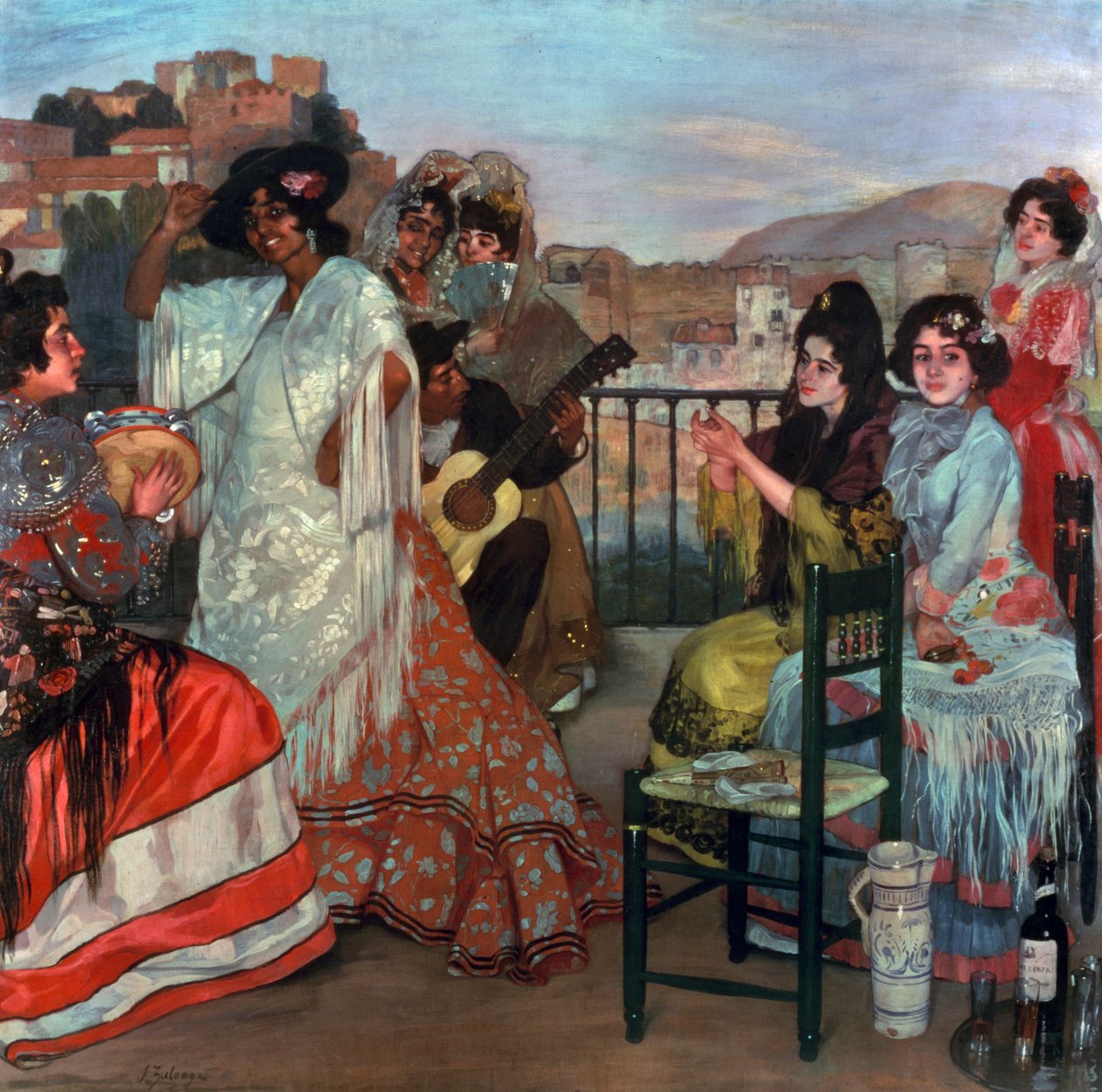 Spiller guitar på balkonen, ca. 1903 af Ignacio Zuloaga y Zabaleta