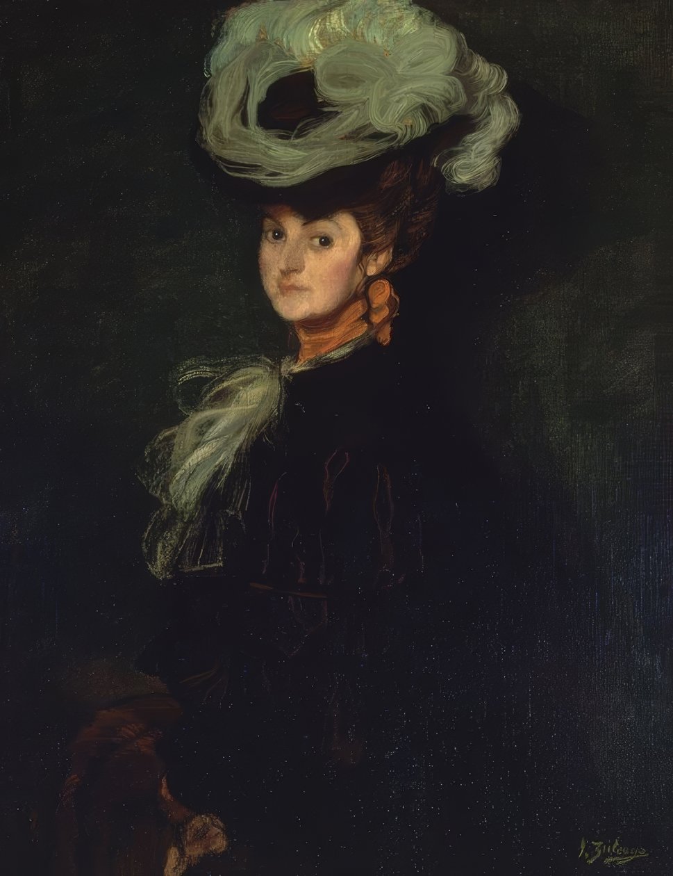 PORTRÆT AF ANNIE BOURDIN - 1906 - OLIE / LÆRD -101X78 CM af Ignacio Zuloaga y Zabaleta