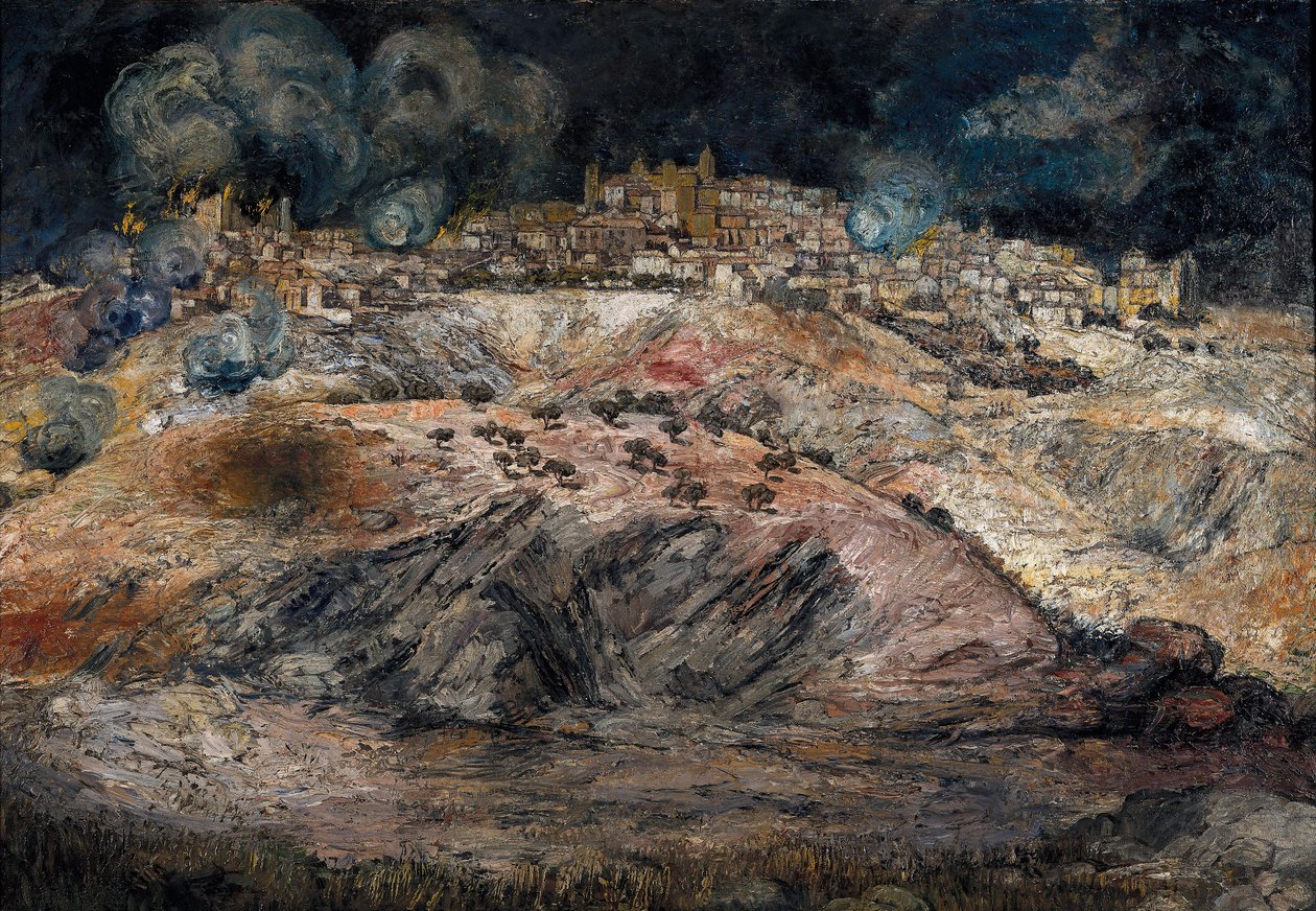 Spansk borgerkrig (1936-1939): "Udsigt over Toledo i flammer" af Ignacio Zuloaga y Zabaleta
