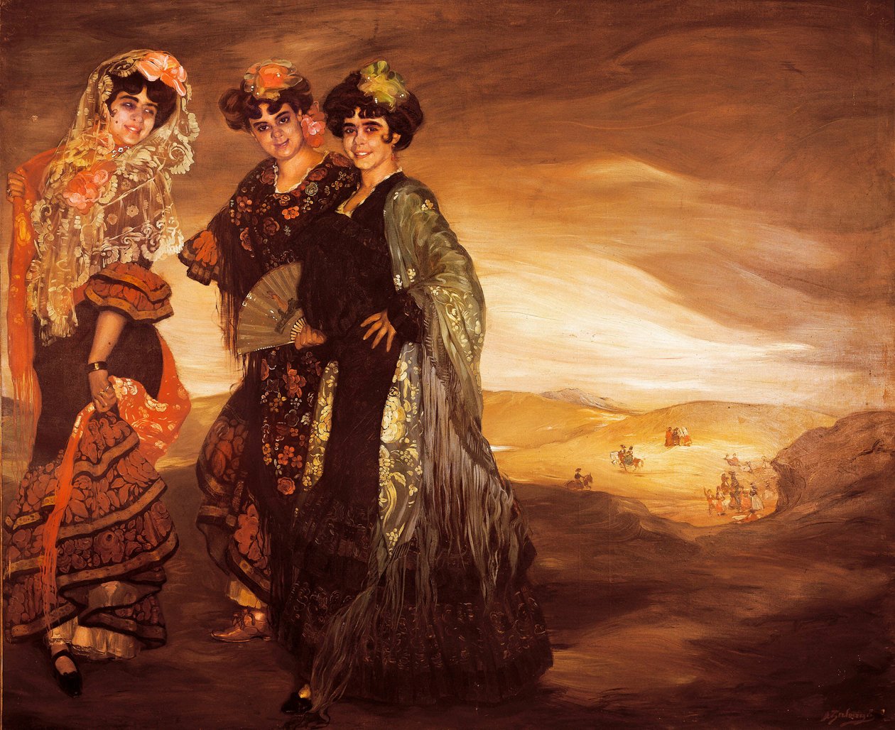 De tre fætre (med traditionelle spanske dragter af dansere) ca. 1903 (olie på lærred) af Ignacio Zuloaga y Zabaleta