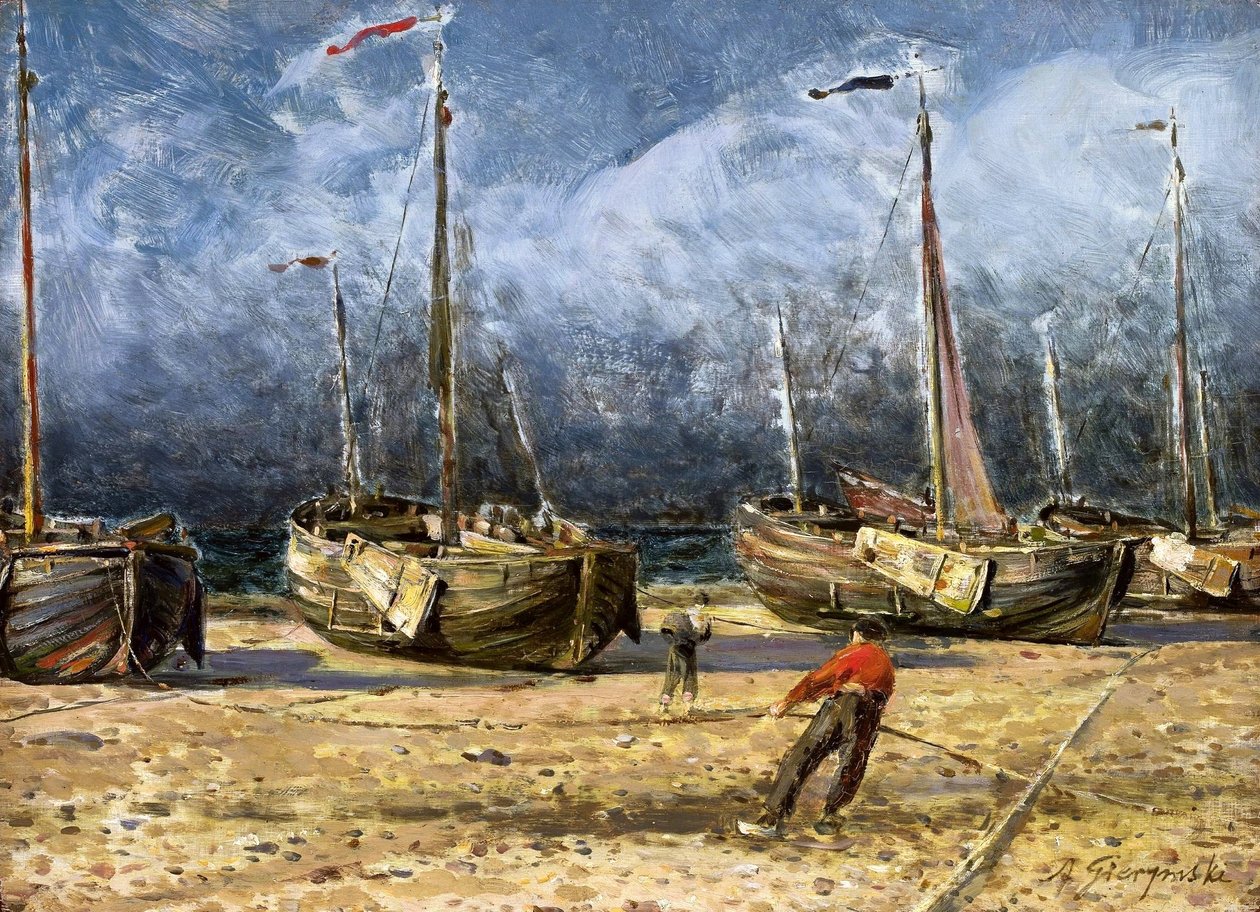 Fiskerbåde ved kysten. af Ignacy Aleksander Gierymski