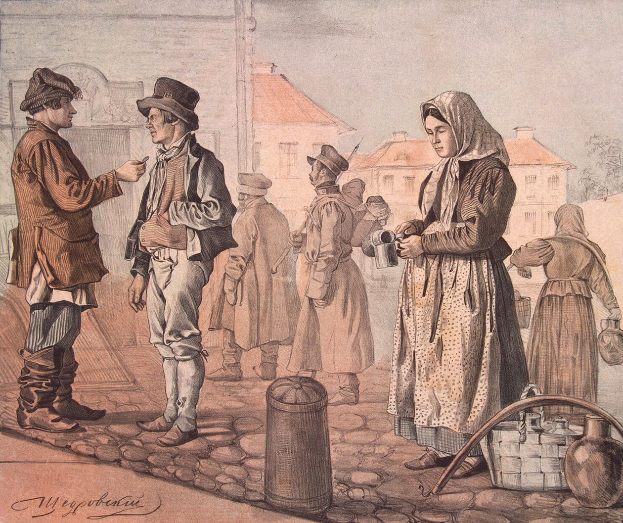 Street Milk Seller fra serien These Are Our People, 1842 af Ignati Stepanovich Shchedrovsky