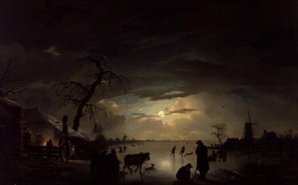 Et vinterlandskab i måneskin af Ignatius Josephus van Regemorter