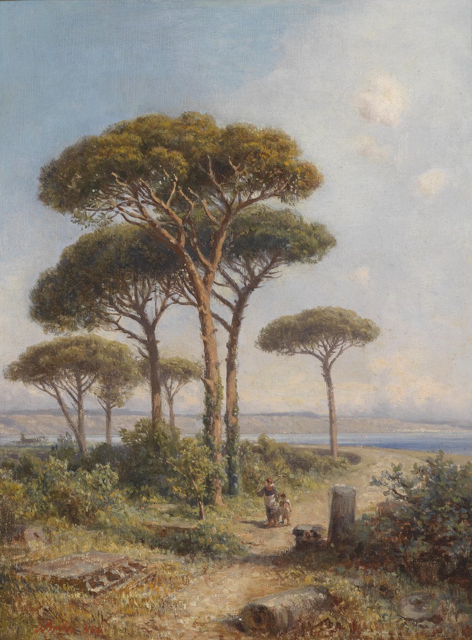 Sydlandsk landskab med figurativ staffage af Ignaz Seelos