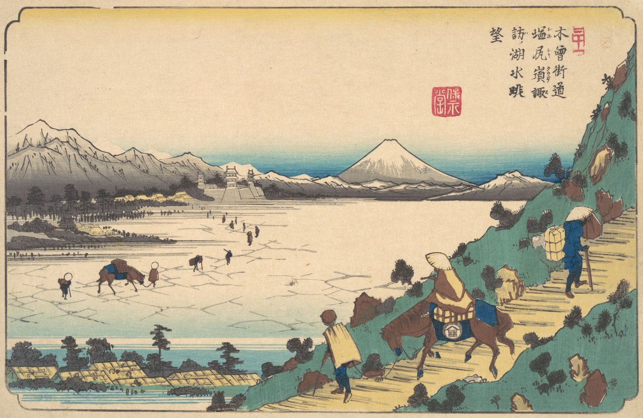 Lake Suwa fra Shiojiri Pass, ca. 1835. af Ikeda Eisen