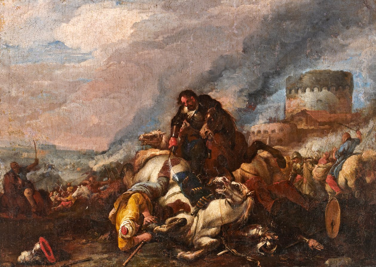 Kamp mellem riddere og tyrkere af Il Borgognone
