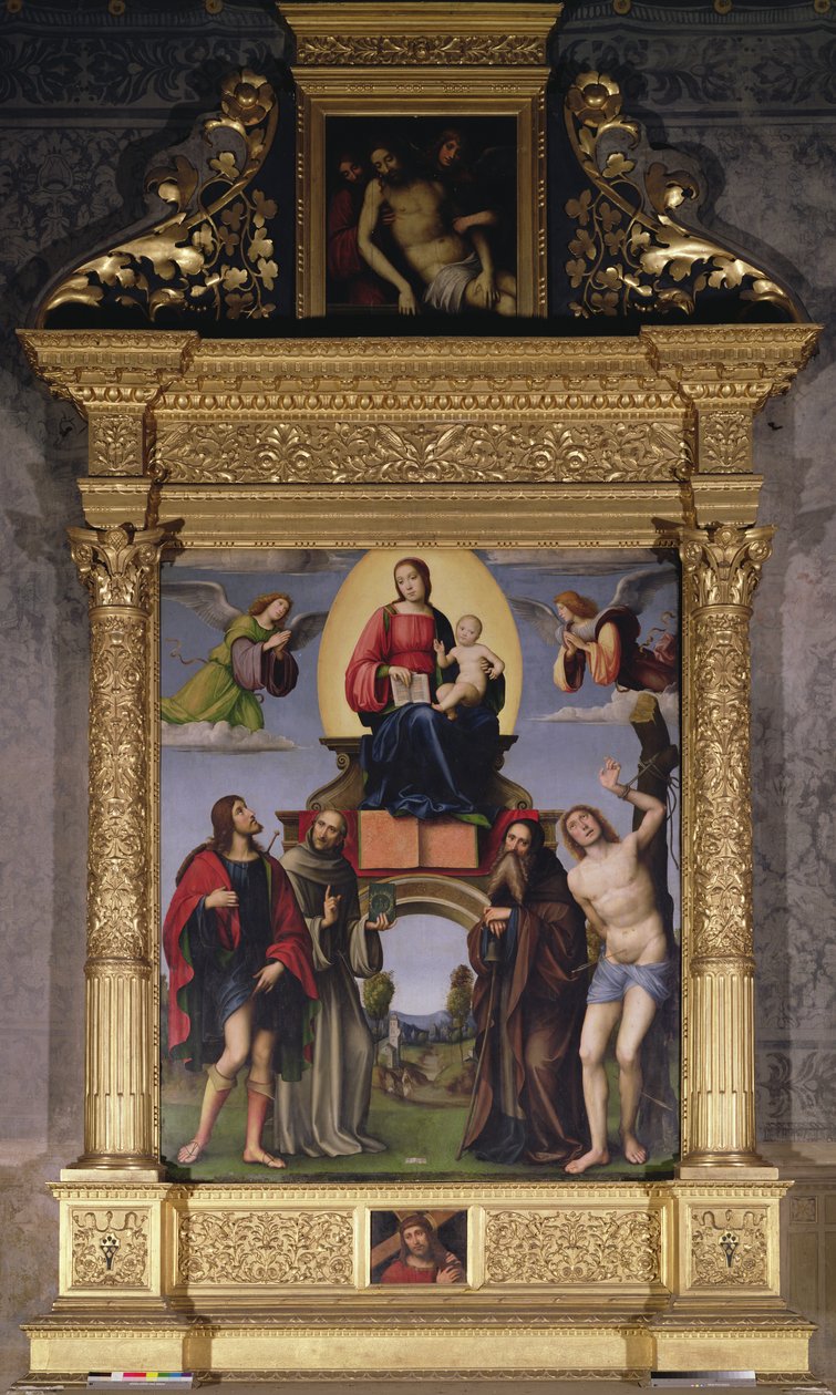 Madonna og hellige, altertavle, slutningen af 1400-tallet af Il Francia