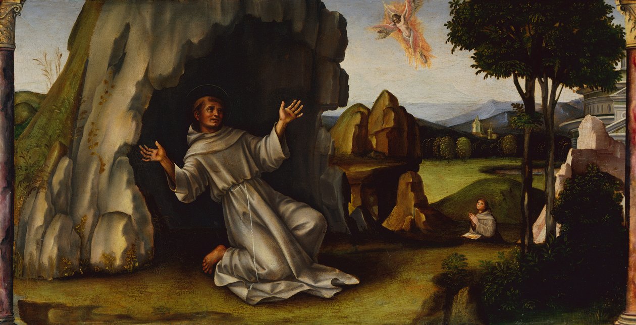 Sankt Frans modtager Stigmata, ca. 1450-1517 (olie på træ) af Il  Francia