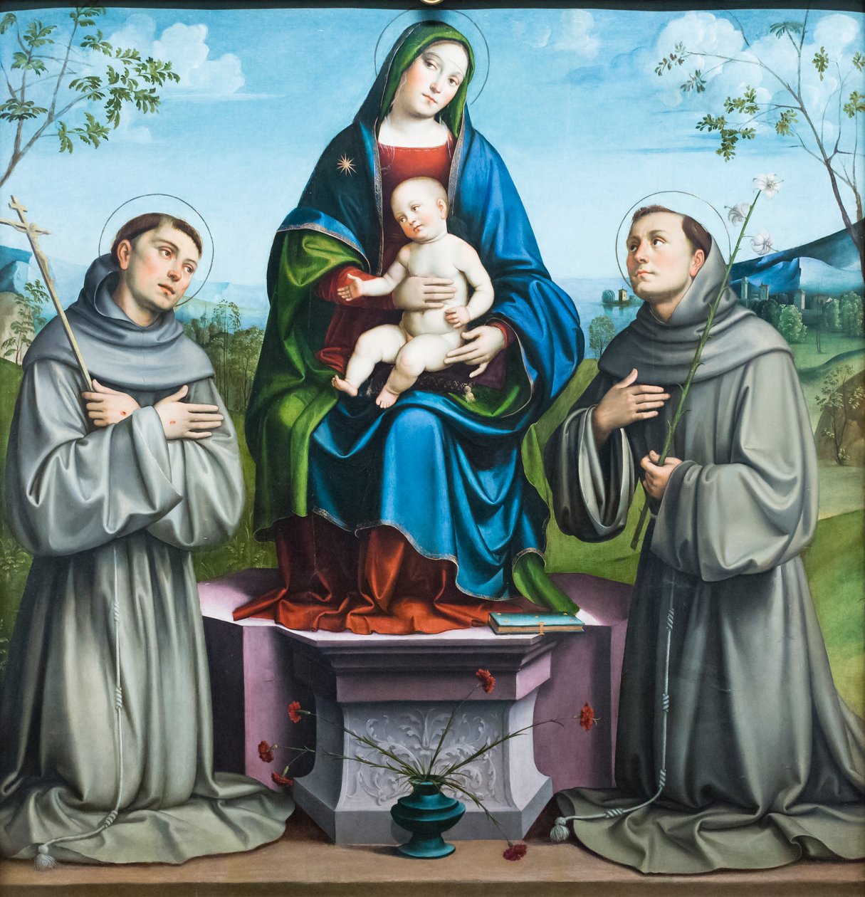 Madonna og barn med den hellige Frans af Assisi og den hellige Antonius af Padova af Il (1450 1517) Francia