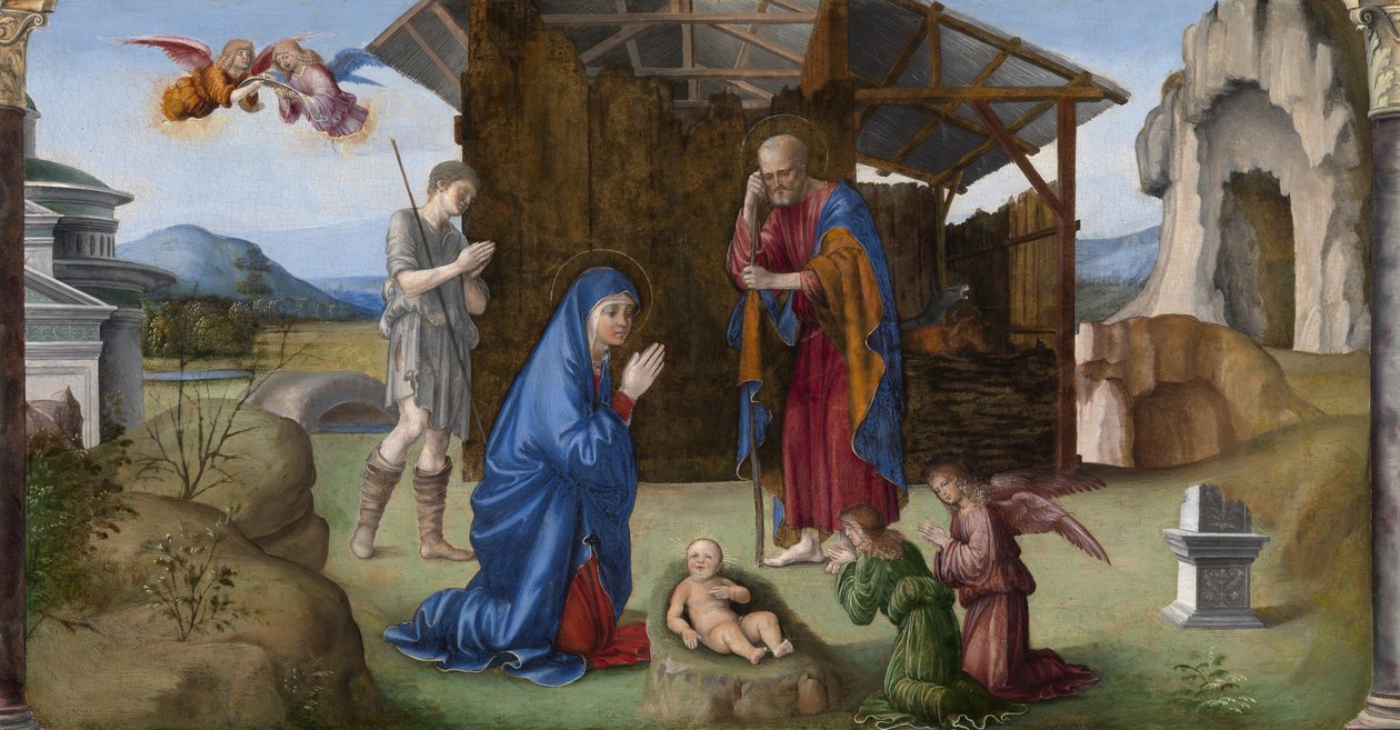 The Nativity (olie på panel) af Il (1450 1517) Francia