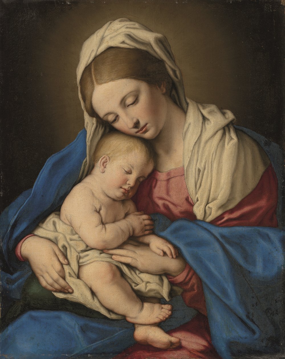 Madonna og barn (olie på lærred) af Il (1609-85) Sassoferrato