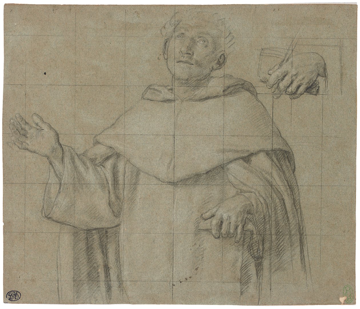En dominikansk helgen, måske Saint Peter Martyr, halvlang, der holder en bog af Il Sassoferrato