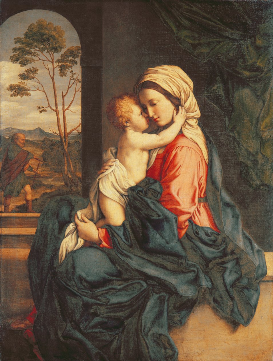 Jomfruen og barnets omfavnelse c.1660-85 af Il Sassoferrato