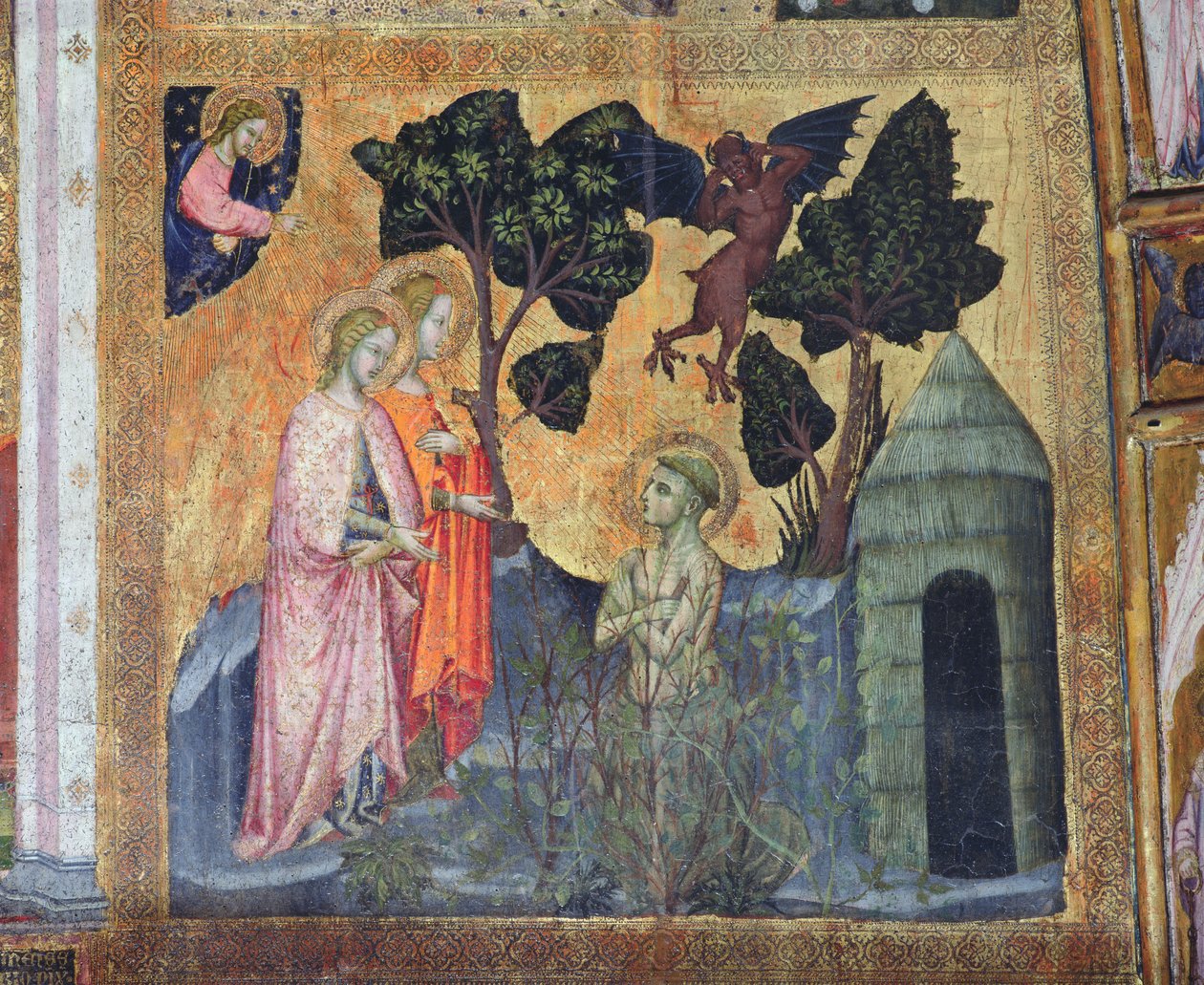 Den hellige Frans kaster sig ind i de tornede torner, fresko fra Porziuncola, 1393 af Ilario da Viterbo