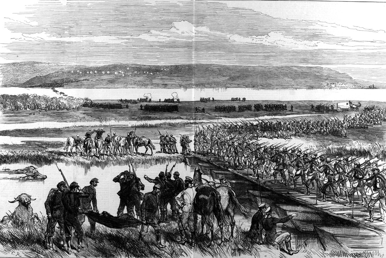 Russernes passage af Donau ved Simnitza af Illustrated London News